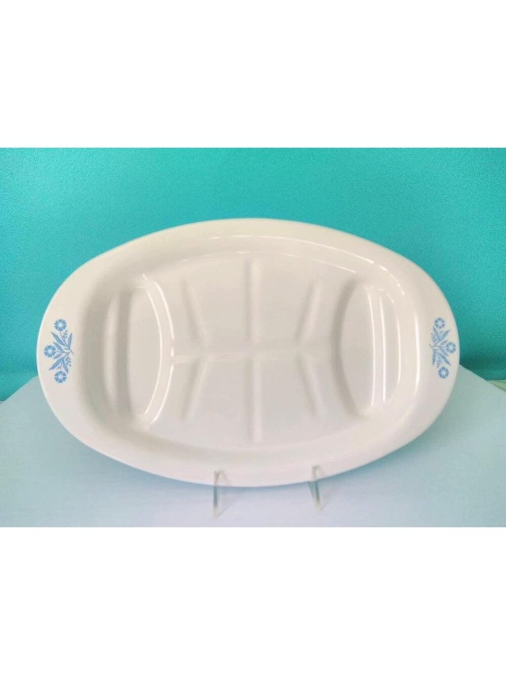 Vintage Corning Ware Blue Cornflower Oval Meat Platter (P-19) 16.5"